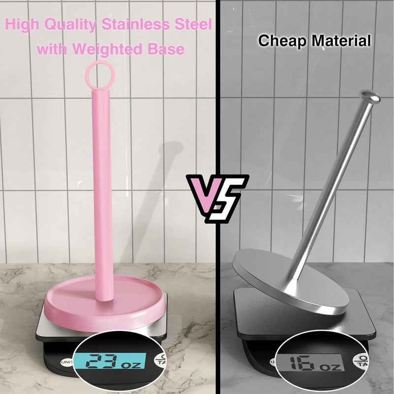 PAROTO Pink Paper Towel Holder Countertop, Pink Kitchen Accessories Decor, Stainless Steel, Paper Towel Stand Holder for Bathroom Farmhouse Essentials with Weighted Base - Image 3